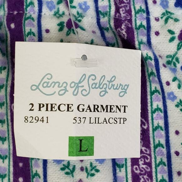 Lanz Of Salzburg Pajama Set Womens Large White Floral Flannel Button Up New - Picture 14 of 14